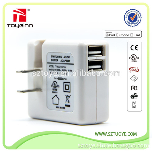 Universal wall charger with dual USB, 5V 3.4A, for tablet and mobile